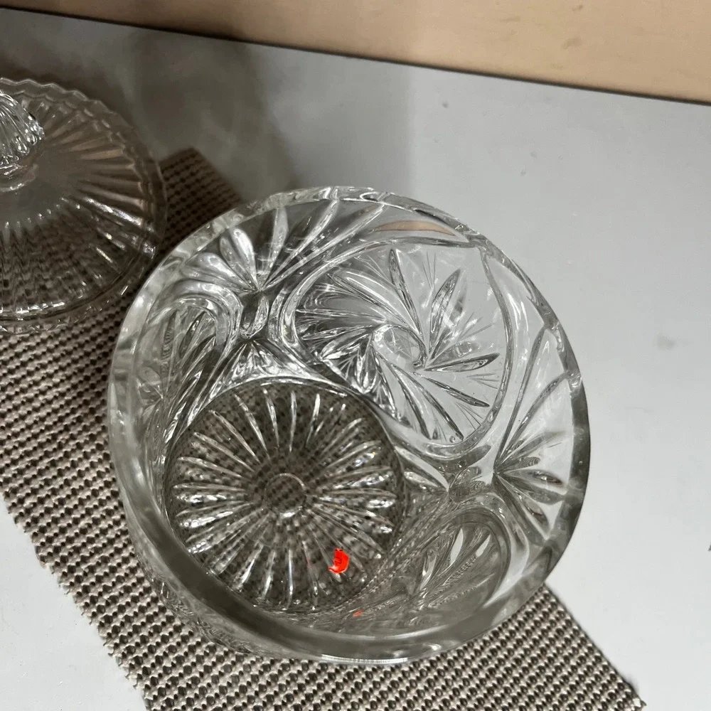 Vintage Clear Cut Crystal Pinwheel Star Glass Biscuit Jar Candy Dish with Lid